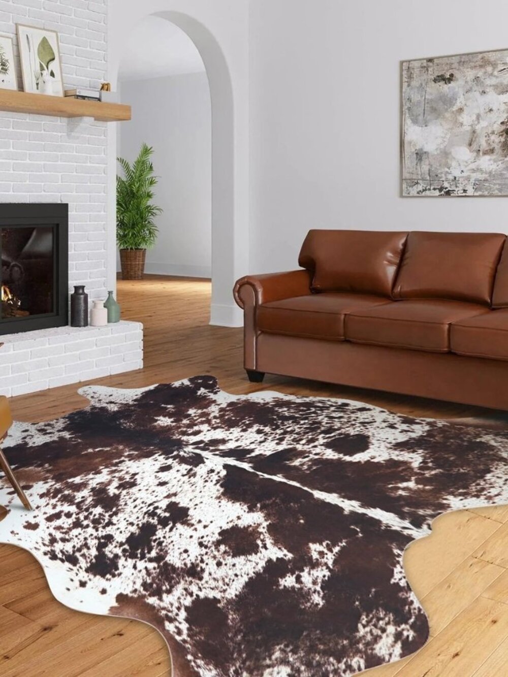 Faux Cowhide Rug 4.6x5.2 Feet Small Cow Print Rug for Living Room-NO Fur